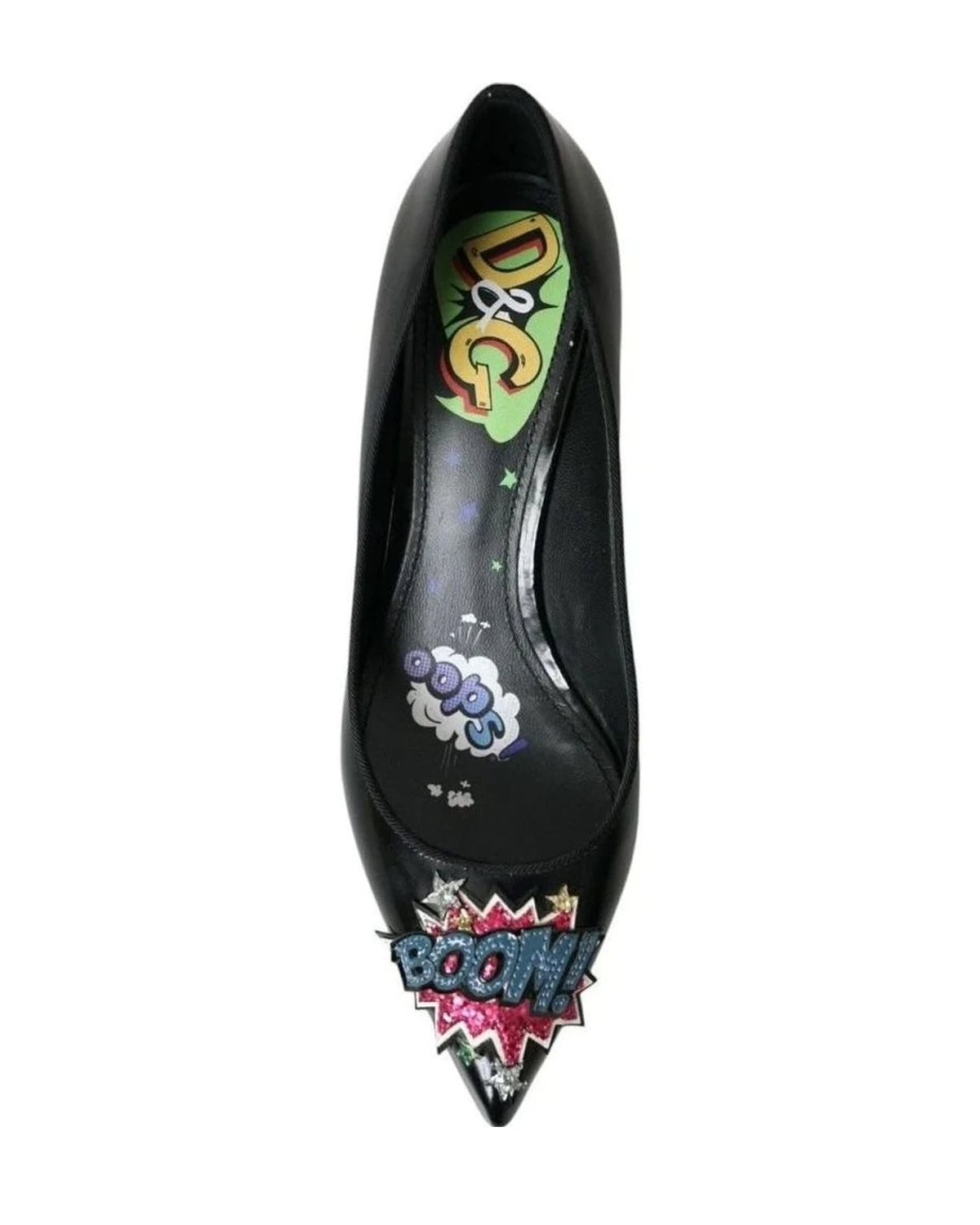 Dolce & Gabbana Black Leather Boom Patch Heels Pumps Shoes Heels