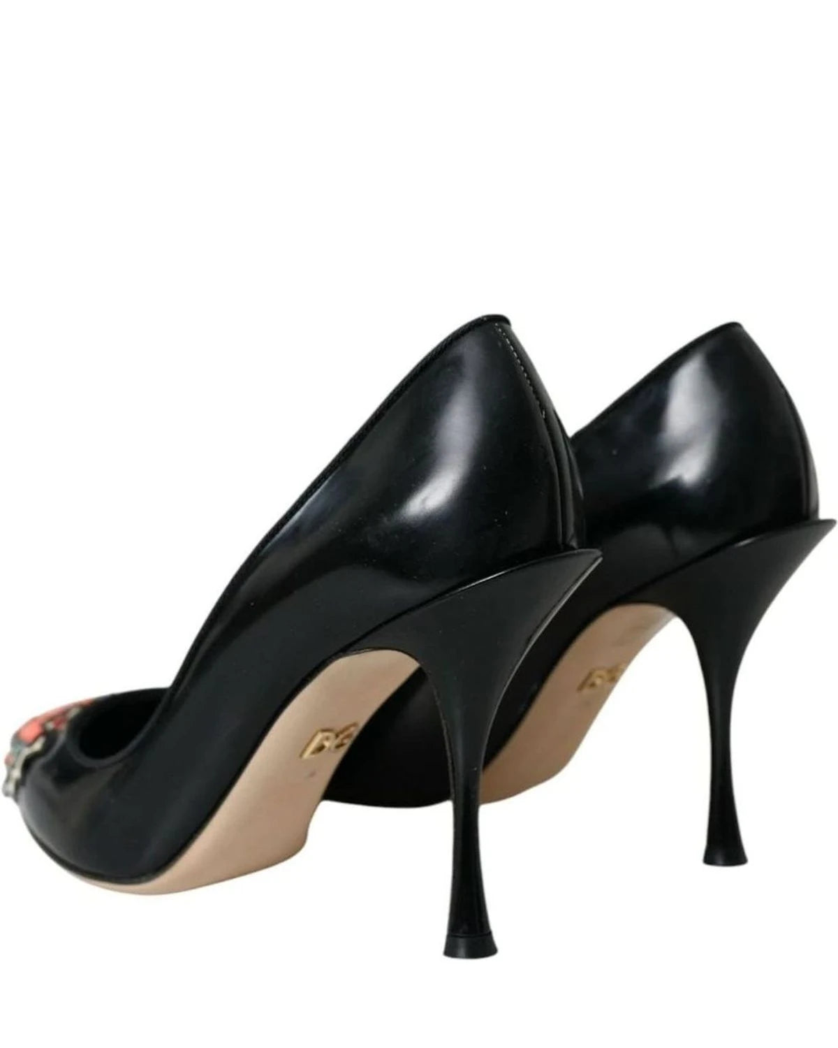 Dolce & Gabbana Black Leather Wow Patch Heels Pumps Shoes Heels