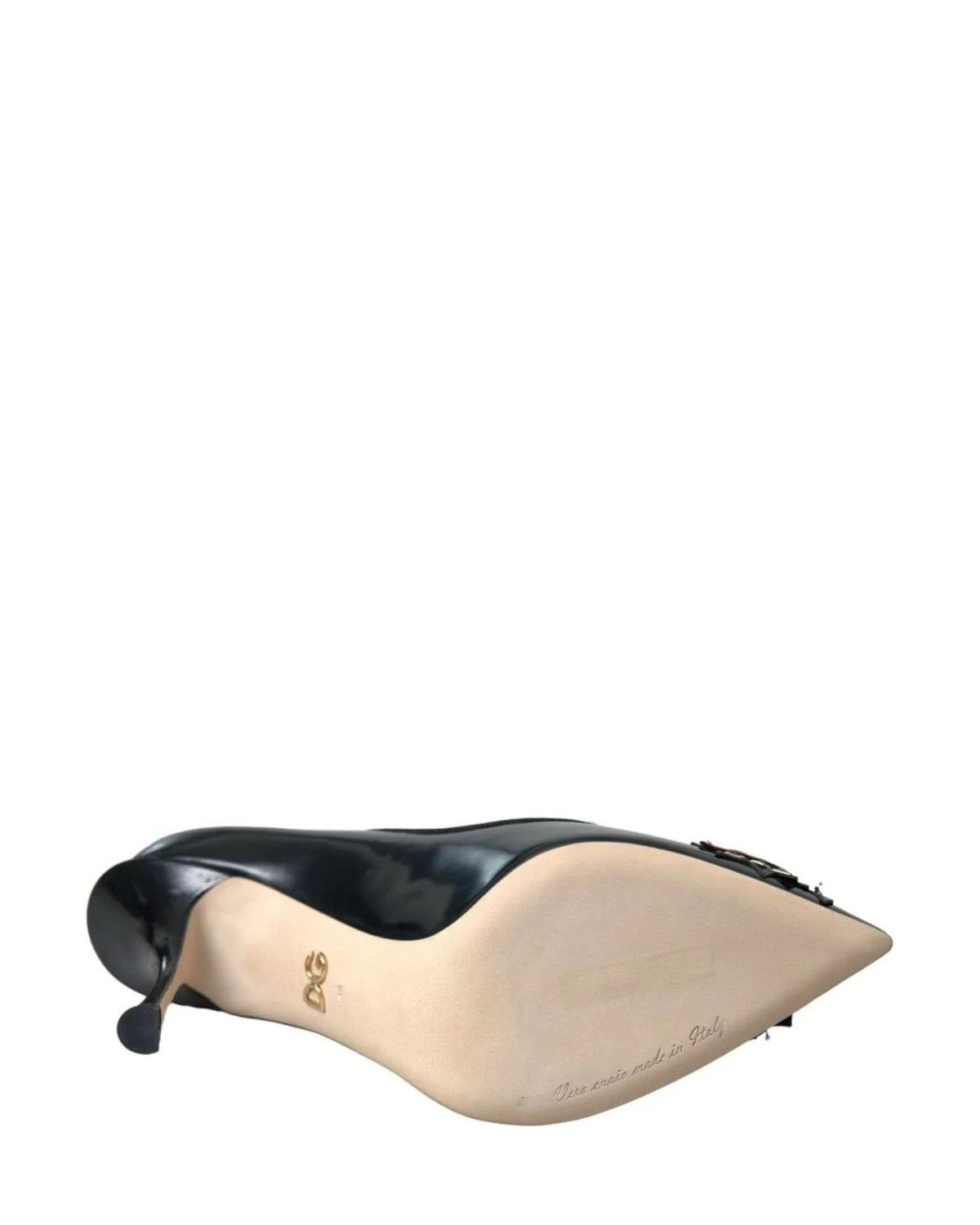 Dolce & Gabbana Black Leather Wow Patch Heels Pumps Shoes Heels