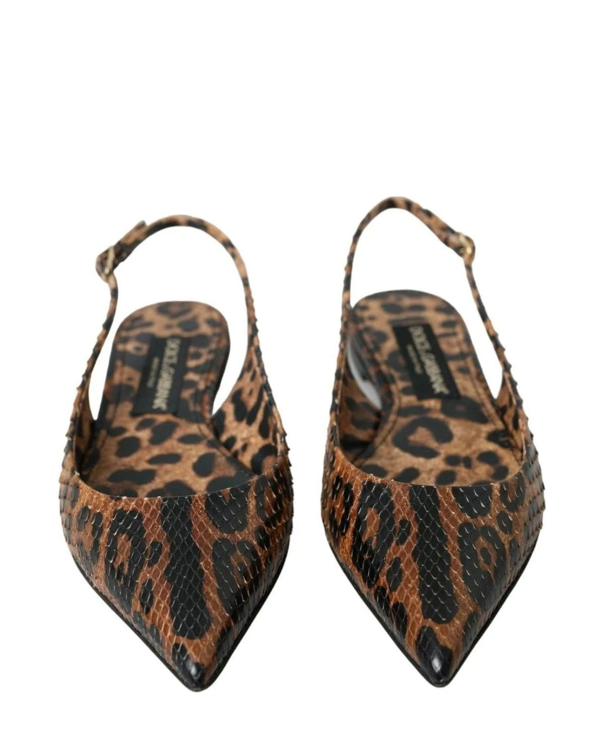 Dolce & Gabbana Brown Leopard Exotic Skin Slingback Shoes Sandals