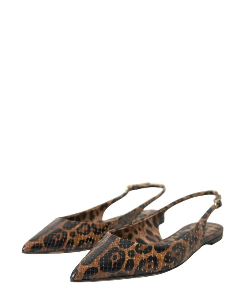Dolce & Gabbana Brown Leopard Exotic Skin Slingback Shoes Sandals