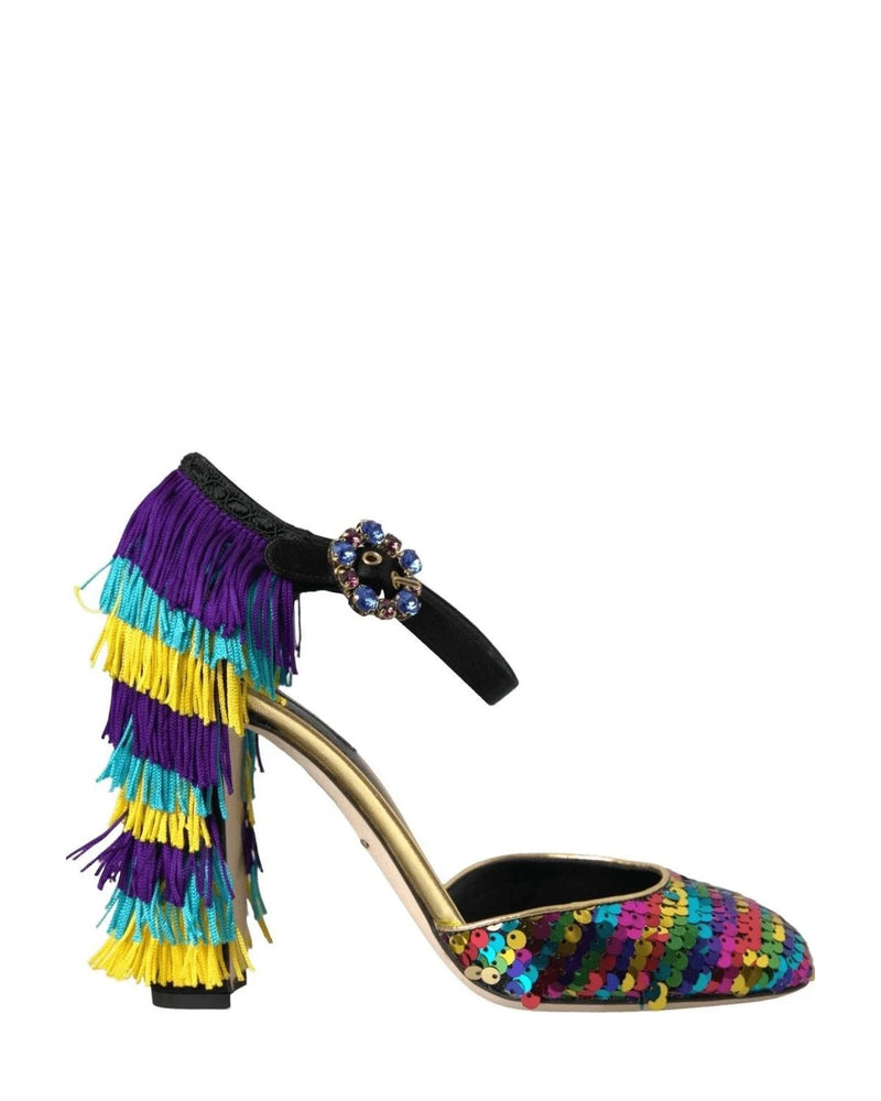 Dolce & Gabbana Multicolor Sequin Crystal Mary Jane Shoes Heels
