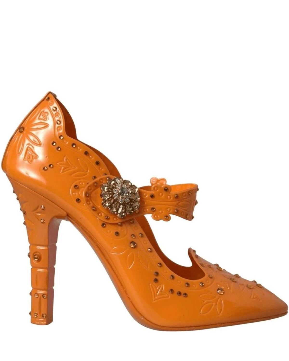 Dolce & Gabbana Orange Cinderella Floral Crystal Pumps Shoes Heels