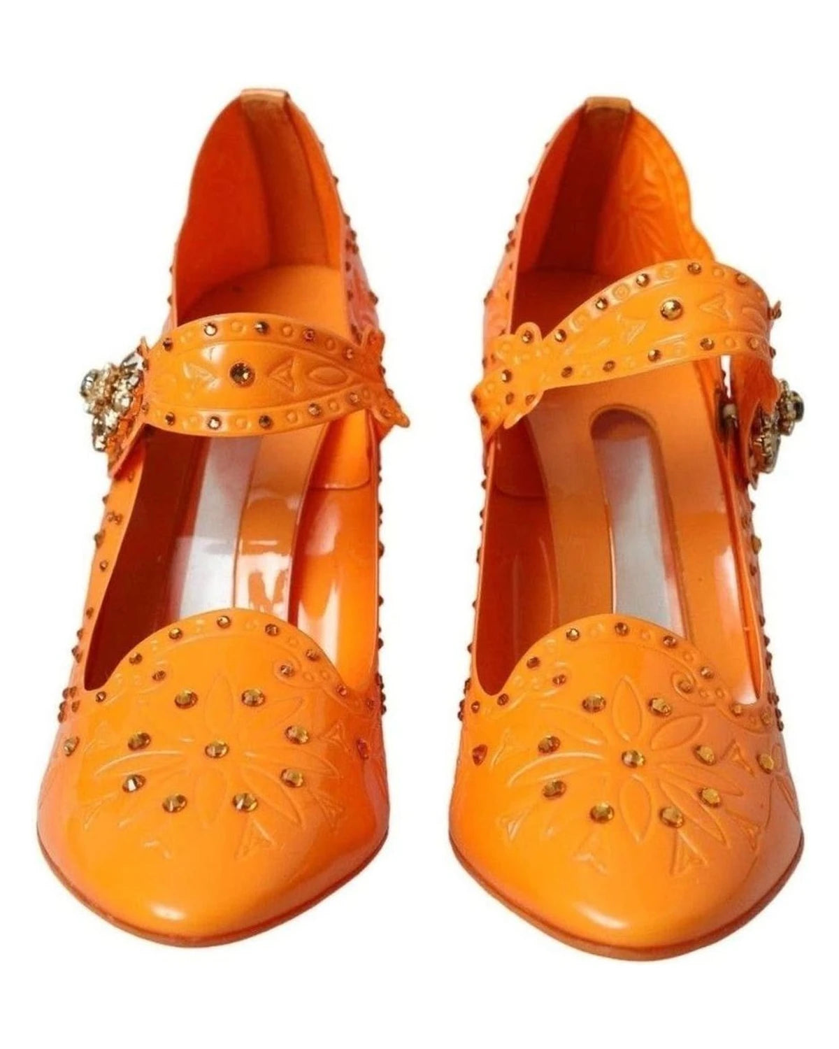 Dolce & Gabbana Orange Cinderella Floral Crystal Pumps Shoes Heels