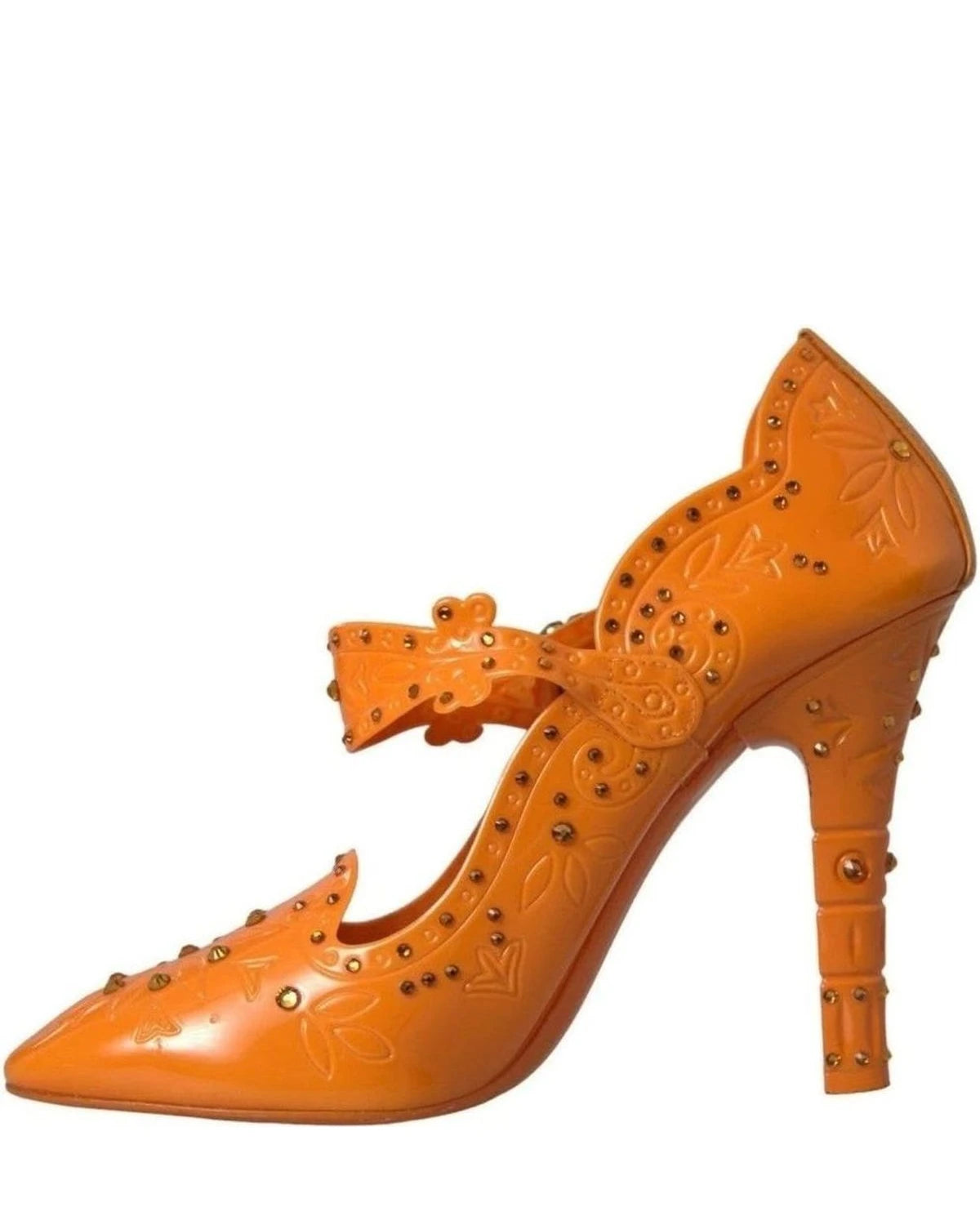 Dolce & Gabbana Orange Cinderella Floral Crystal Pumps Shoes Heels