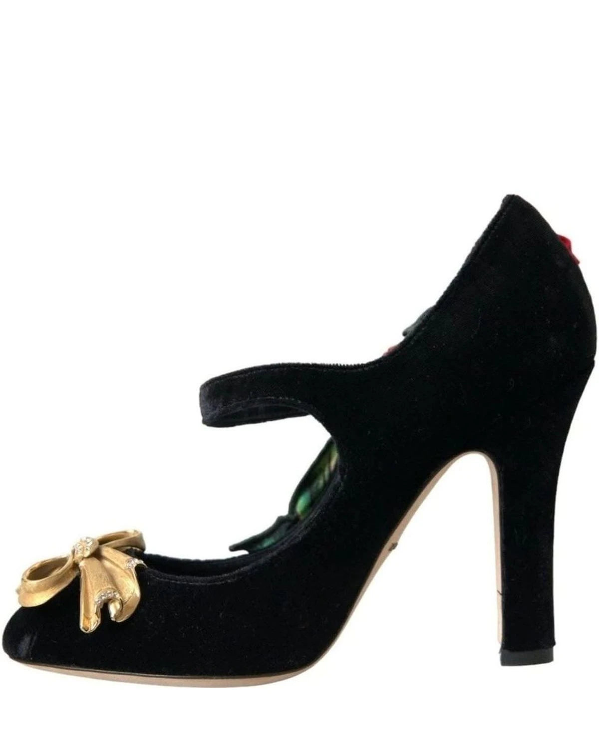 Dolce & Gabbana Black Roses Crystal Brooch Mary Jane Shoes Heels