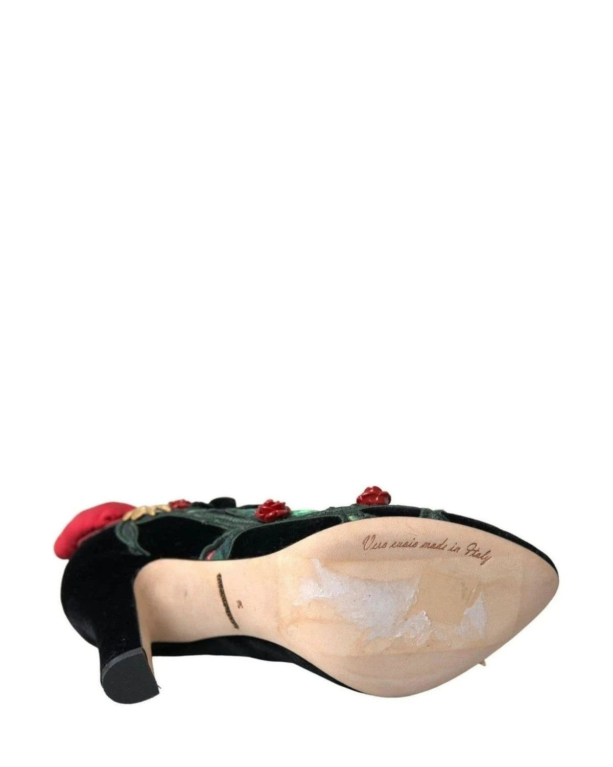 Dolce & Gabbana Black Roses Crystal Brooch Mary Jane Shoes Heels