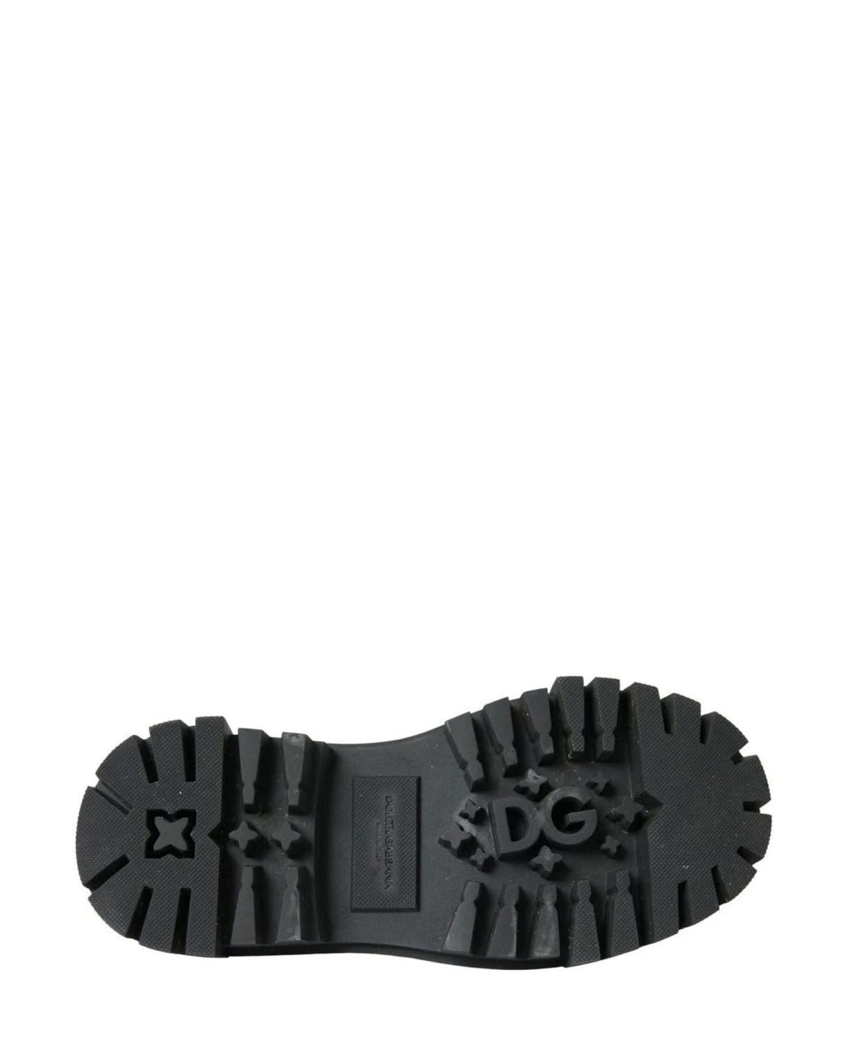 Dolce & Gabbana Black Leather Trekking Derby Embellished Shoes Boots