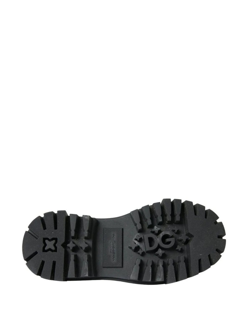 Dolce & Gabbana Black Leather Trekking Derby Embellished Shoes Boots