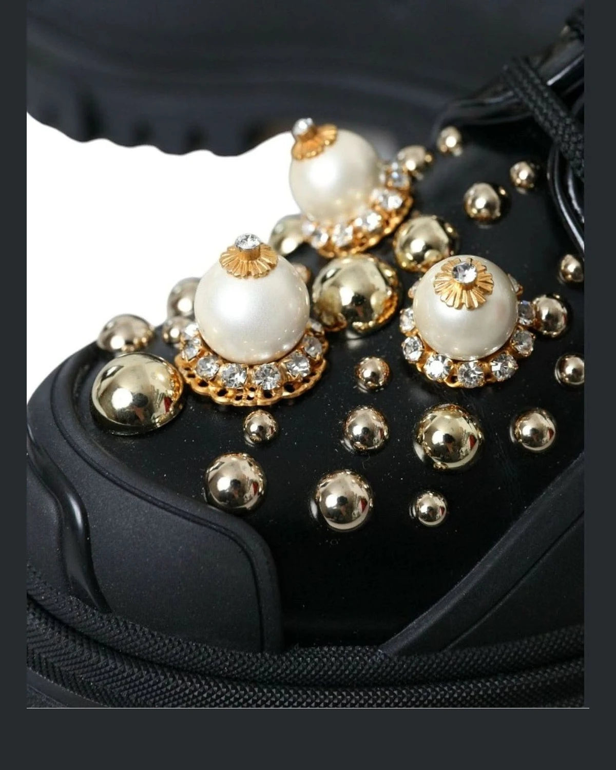 Dolce & Gabbana Black Leather Trekking Derby Embellished Shoes Boots