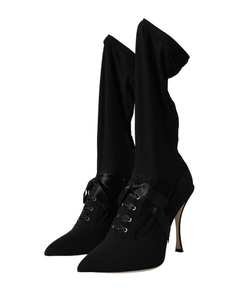 Dolce & Gabbana Black Stiletto Heels Mid Calf Boots Shoes Boots