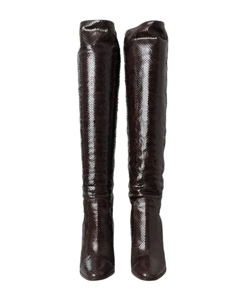 Dolce & Gabbana Brown Exotic Leather Heels High Boots Shoes Boots