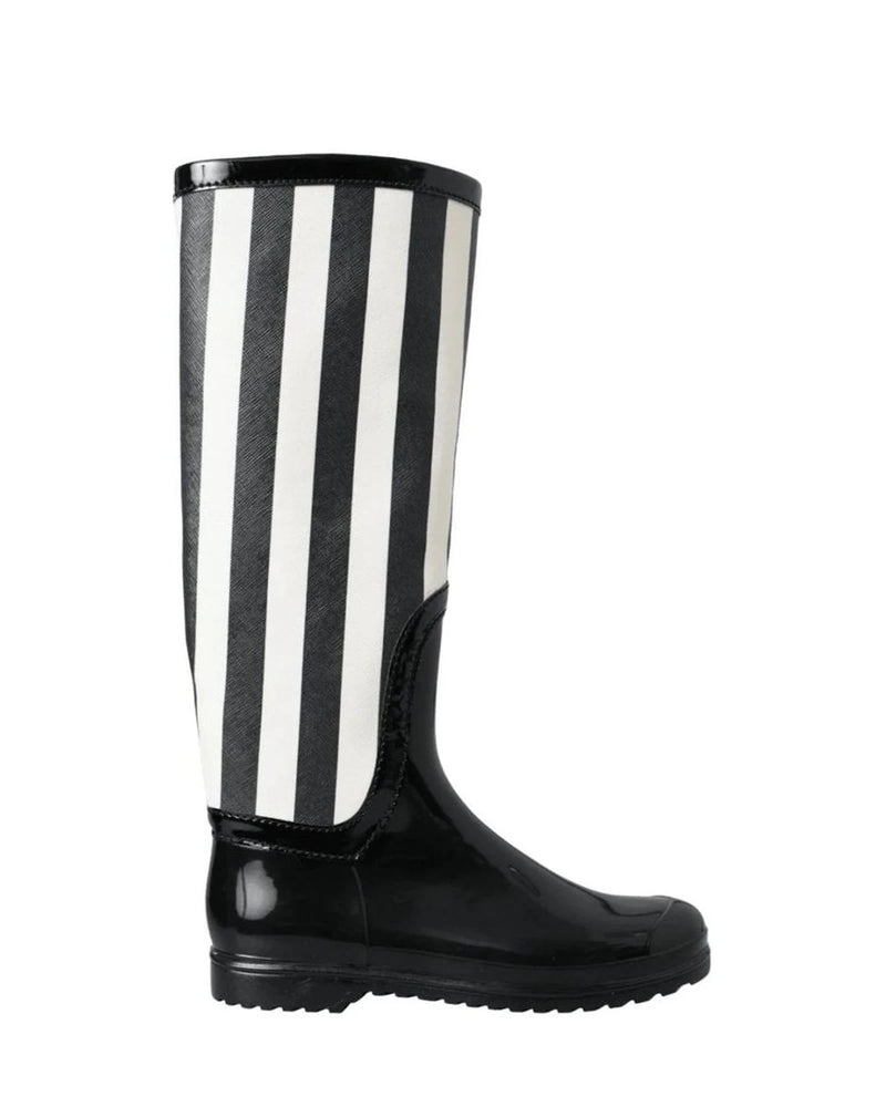 Dolce & Gabbana Black Rubber Knee High Flat Boots Shoes Boots
