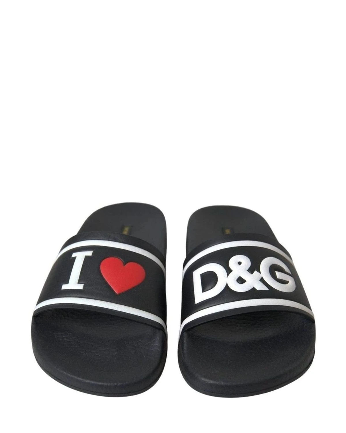 Dolce & Gabbana Black Leather I Love Dg Sandals Slides Shoes Flats