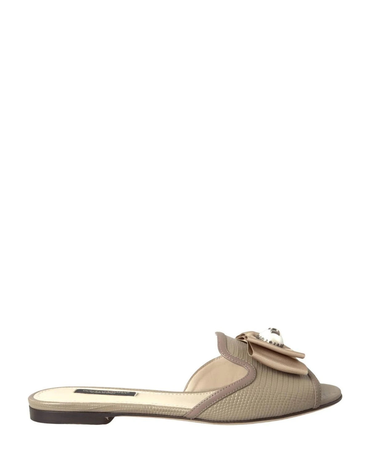 Dolce & Gabbana Beige Logo Pearl Flats Sandals Slides Shoes Flats