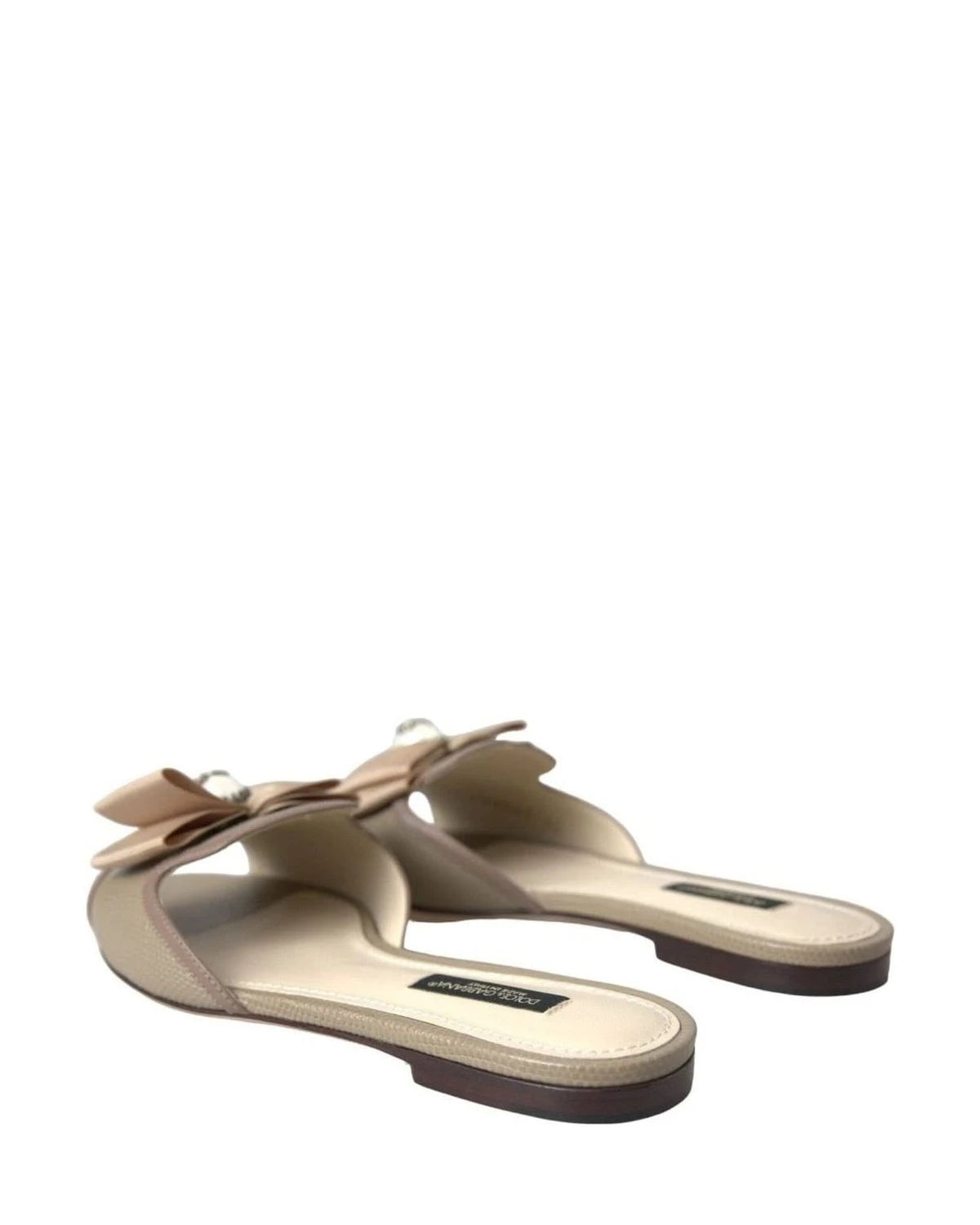 Dolce & Gabbana Beige Logo Pearl Flats Sandals Slides Shoes Flats