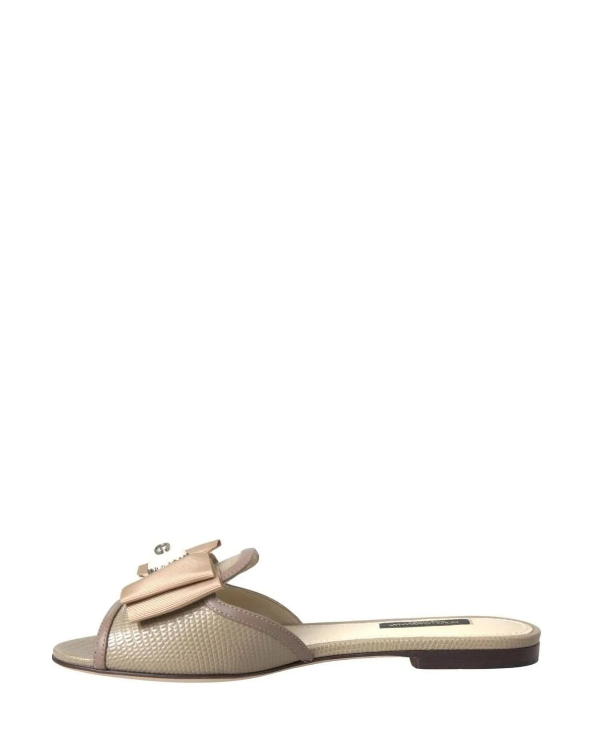 Dolce & Gabbana Beige Logo Pearl Flats Sandals Slides Shoes Flats