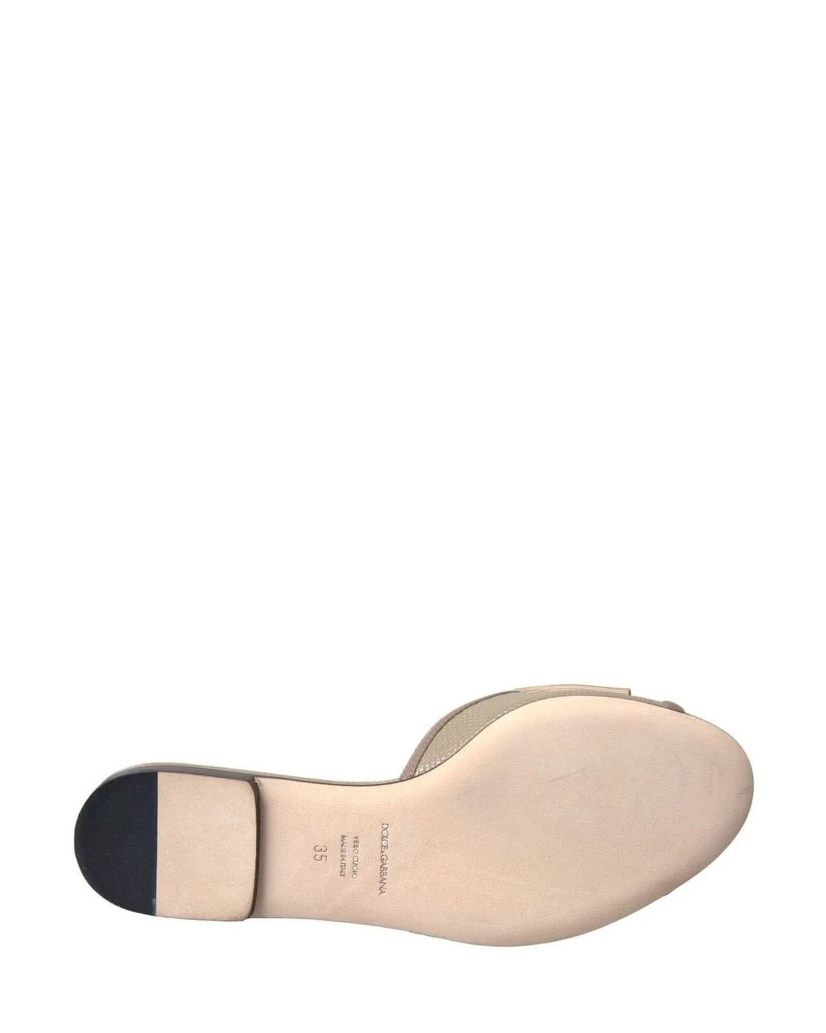 Dolce & Gabbana Beige Logo Pearl Flats Sandals Slides Shoes Flats