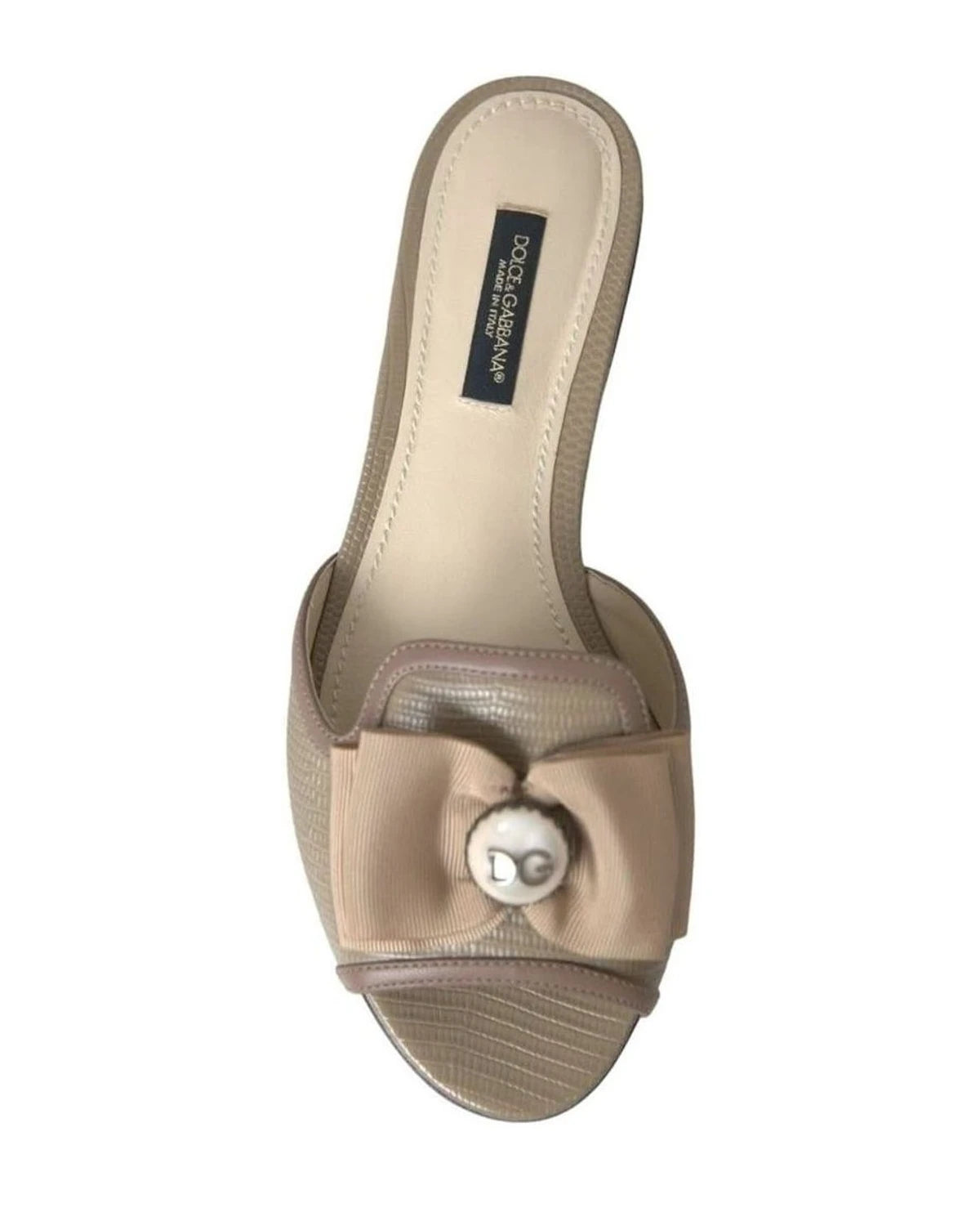 Dolce & Gabbana Beige Logo Pearl Flats Sandals Slides Shoes Flats