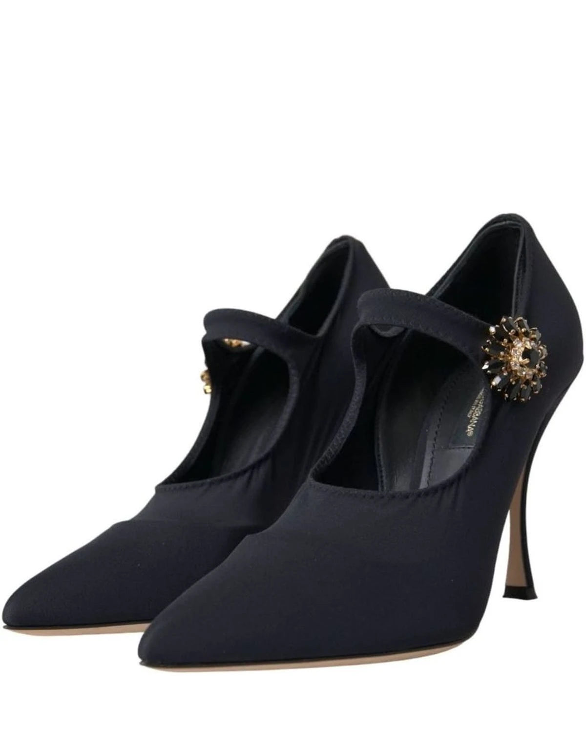 Dolce & Gabbana Black Mary Jane Jersey Crystal Pumps Shoes Heels
