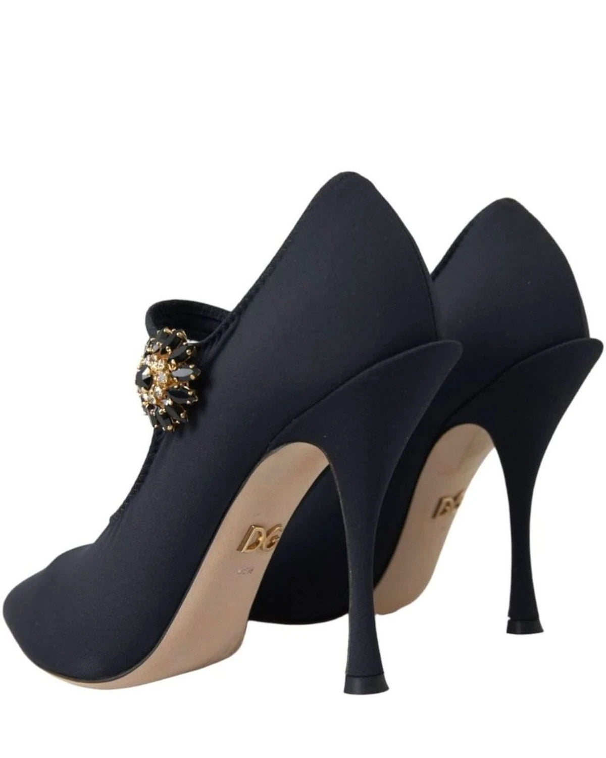 Dolce & Gabbana Black Mary Jane Jersey Crystal Pumps Shoes Heels