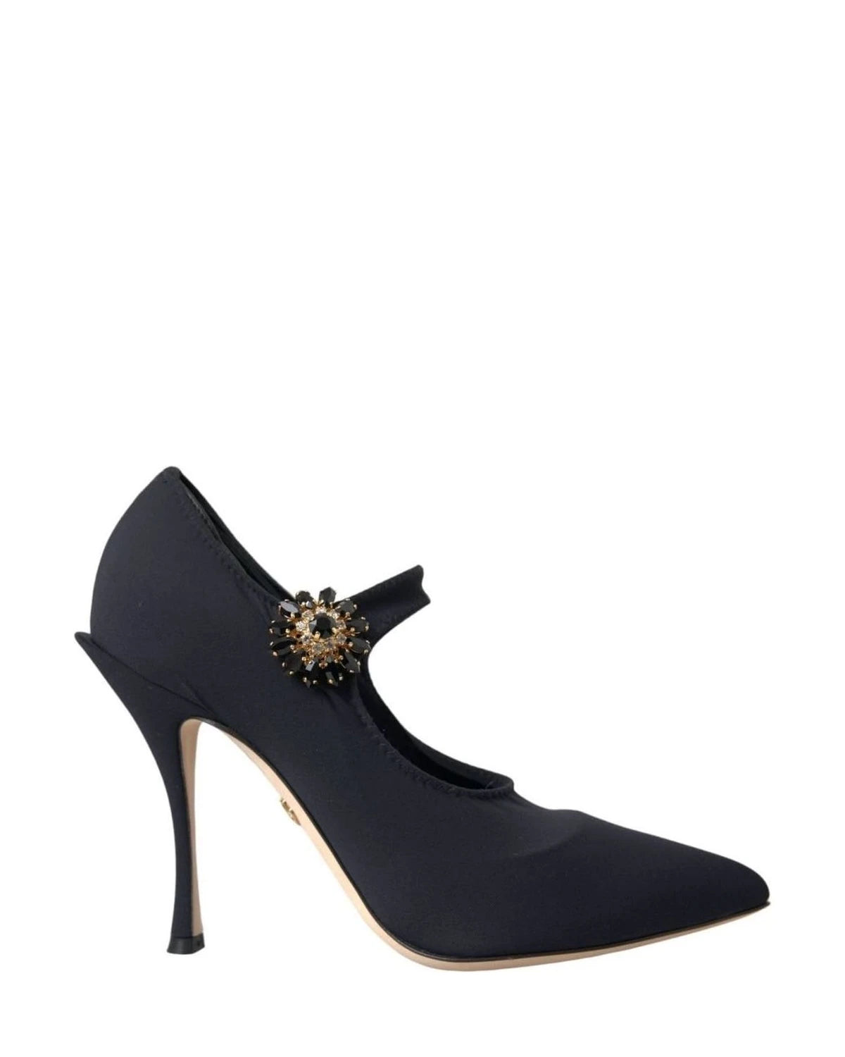 Dolce & Gabbana Black Mary Jane Jersey Crystal Pumps Shoes Heels