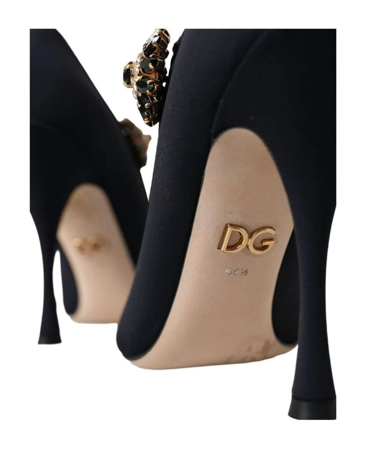 Dolce & Gabbana Black Mary Jane Jersey Crystal Pumps Shoes Heels