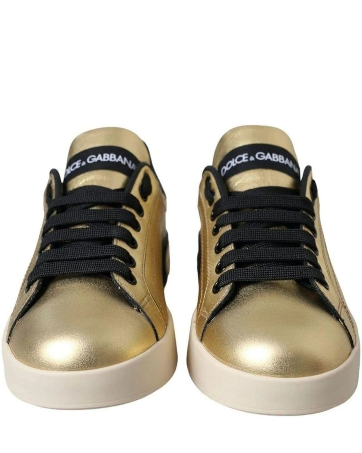Dolce & Gabbana Gold Portofino Calf Leather Sneakers Women Shoes Sneakers