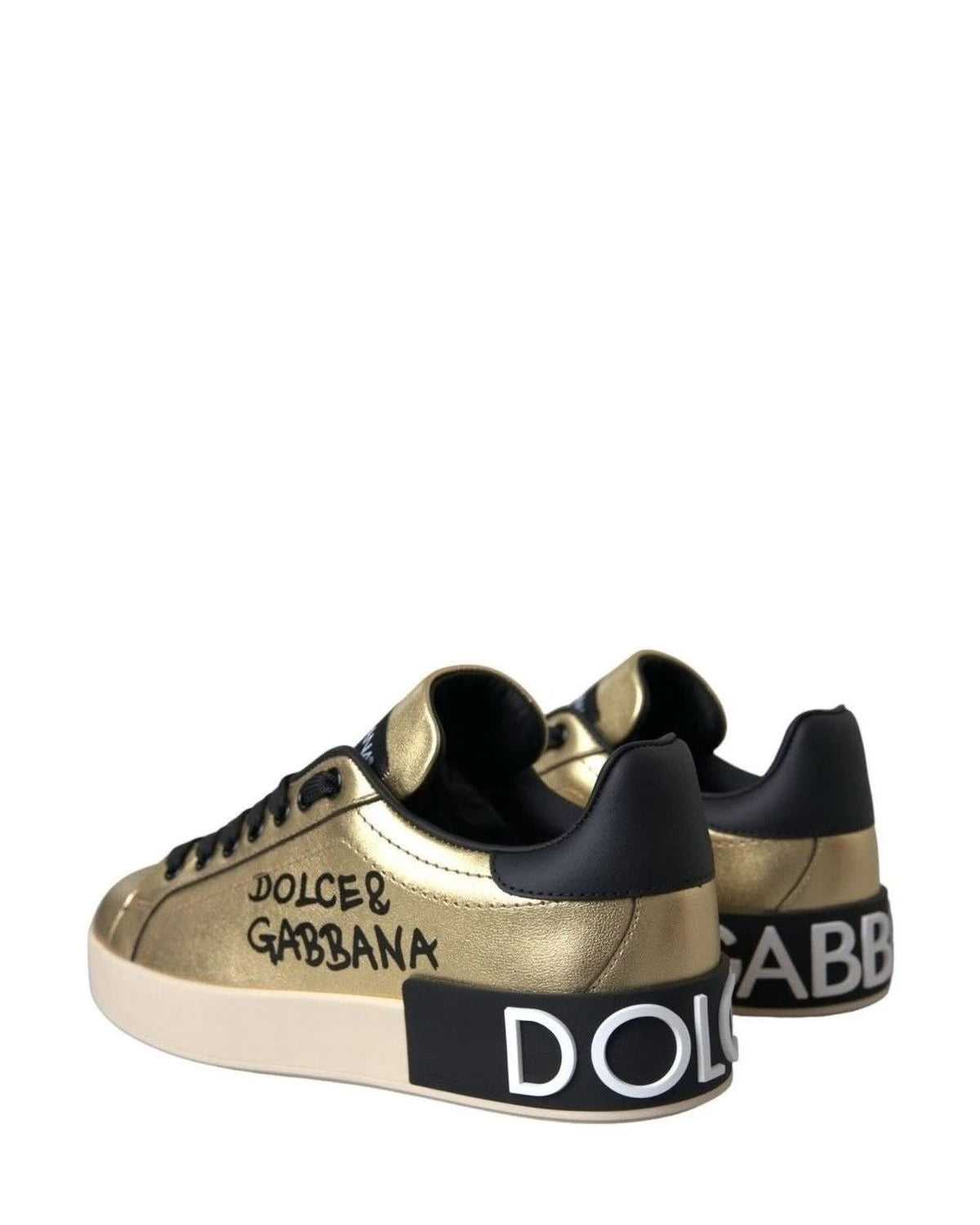 Dolce & Gabbana Gold Portofino Calf Leather Sneakers Women Shoes Sneakers
