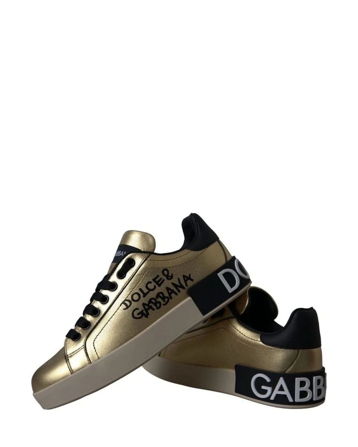 Dolce & Gabbana Gold Portofino Calf Leather Sneakers Women Shoes Sneakers