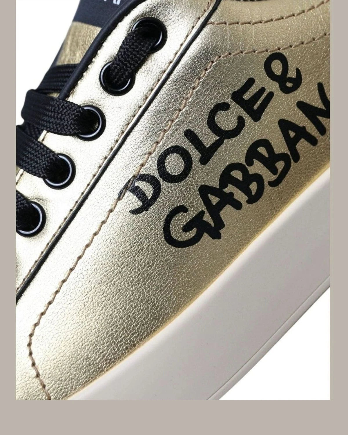 Dolce & Gabbana Gold Portofino Calf Leather Sneakers Women Shoes Sneakers