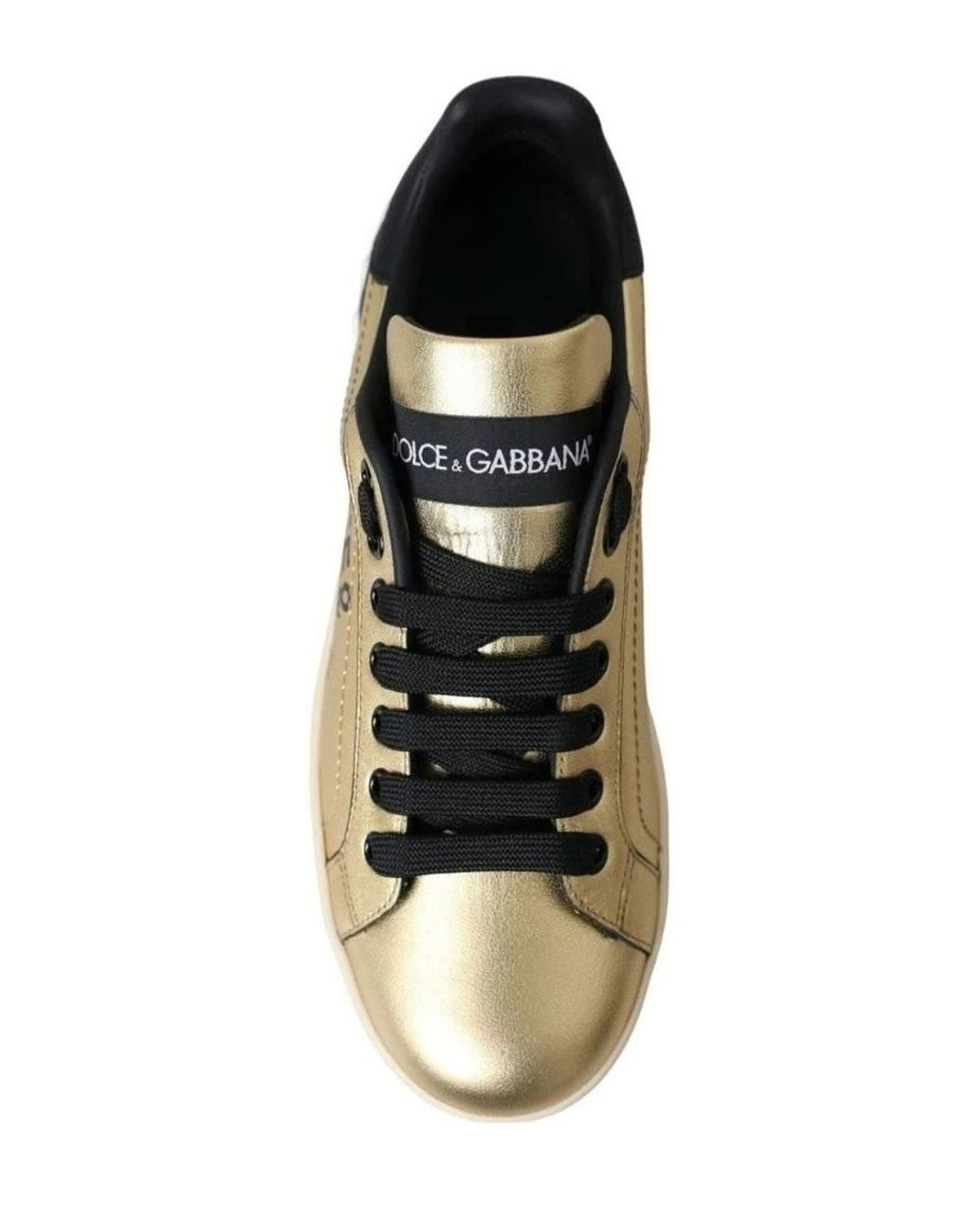 Dolce & Gabbana Gold Portofino Calf Leather Sneakers Women Shoes Sneakers