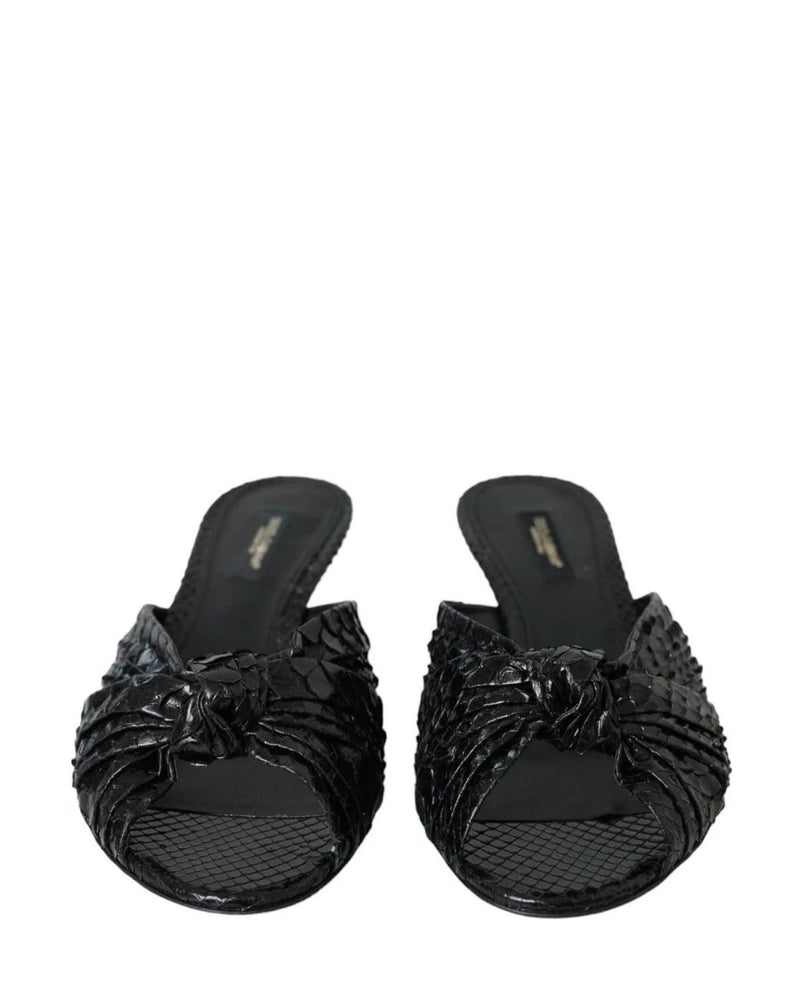 Dolce & Gabbana Black Exotic Leather Heels Slides Shoes Heels