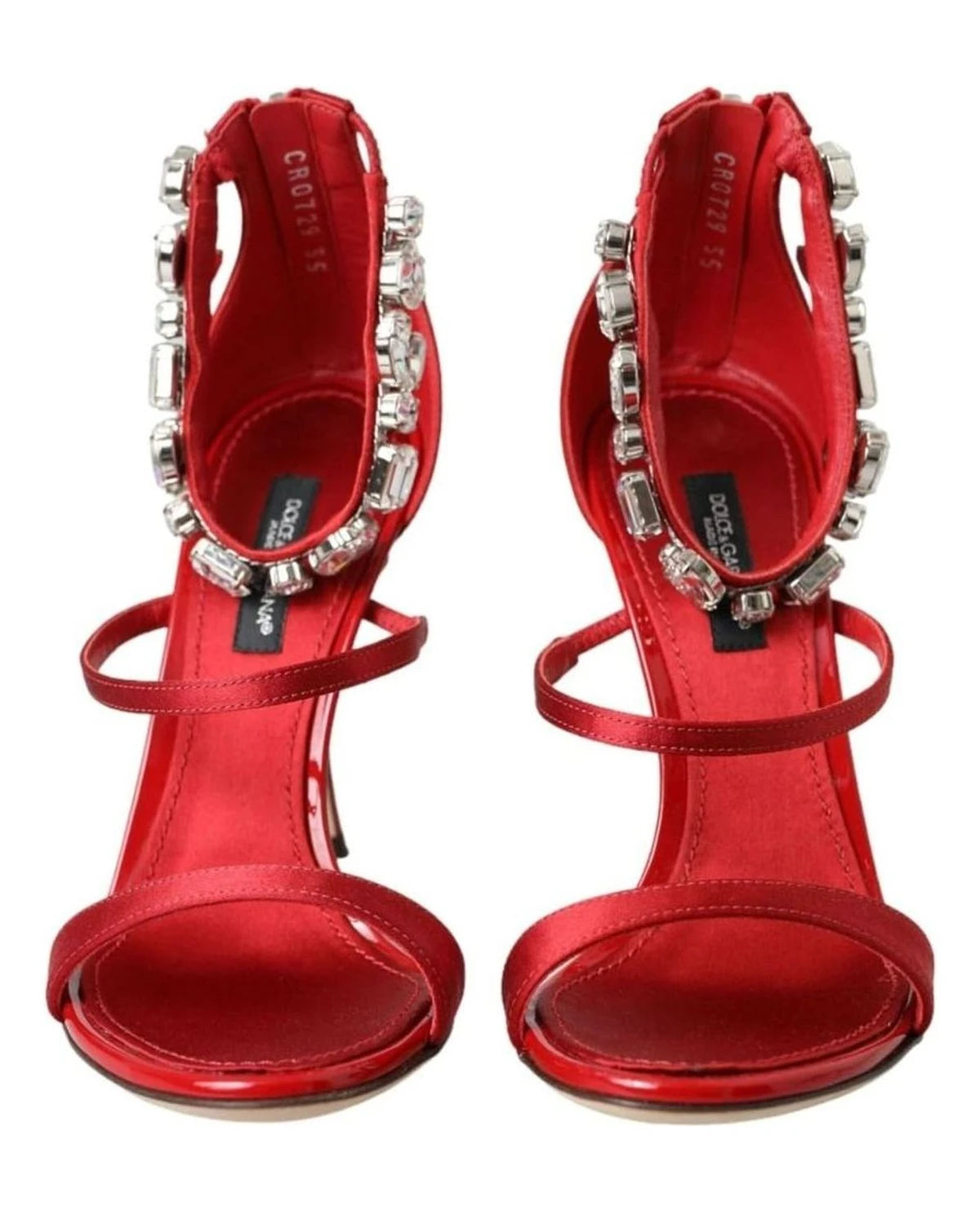 Dolce & Gabbana Red Keira Satin Crystals Sandals Heels Shoes Heels