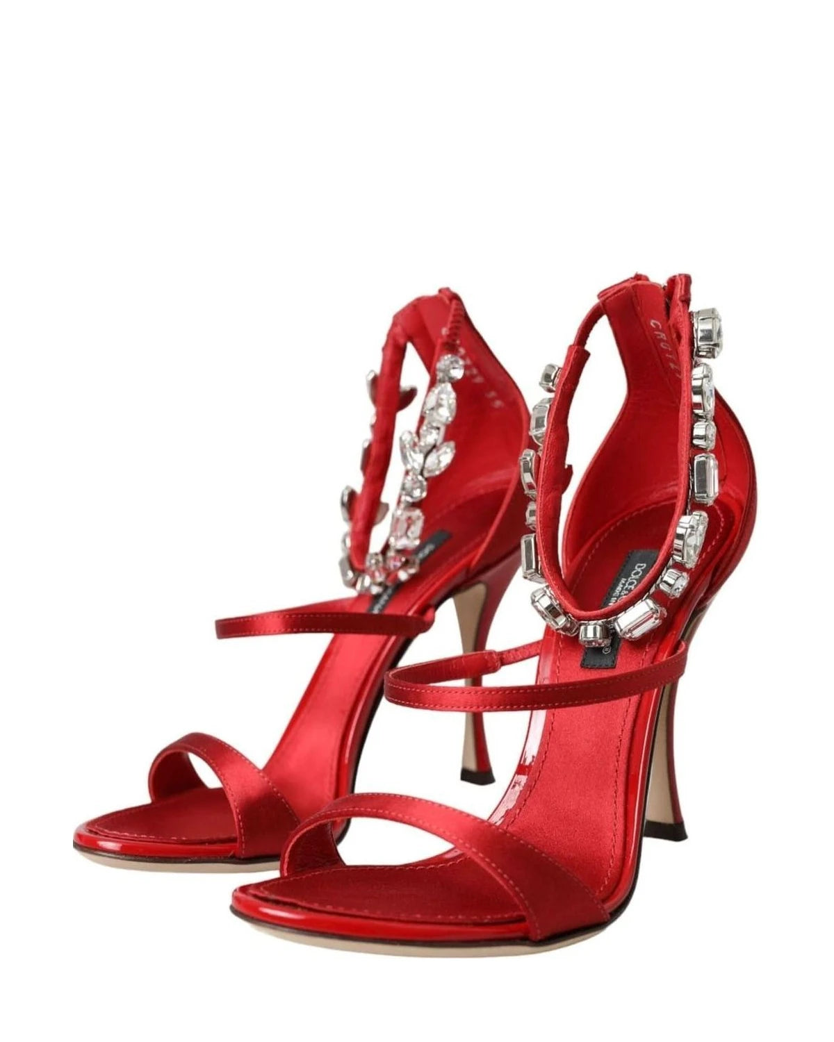 Dolce & Gabbana Red Keira Satin Crystals Sandals Heels Shoes Heels