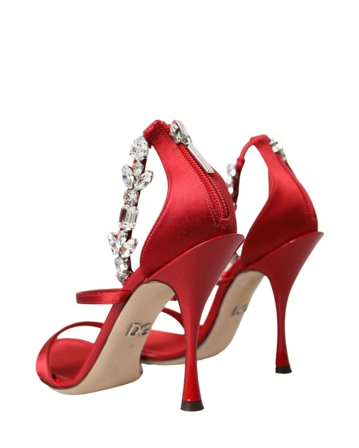 Dolce & Gabbana Red Keira Satin Crystals Sandals Heels Shoes Heels