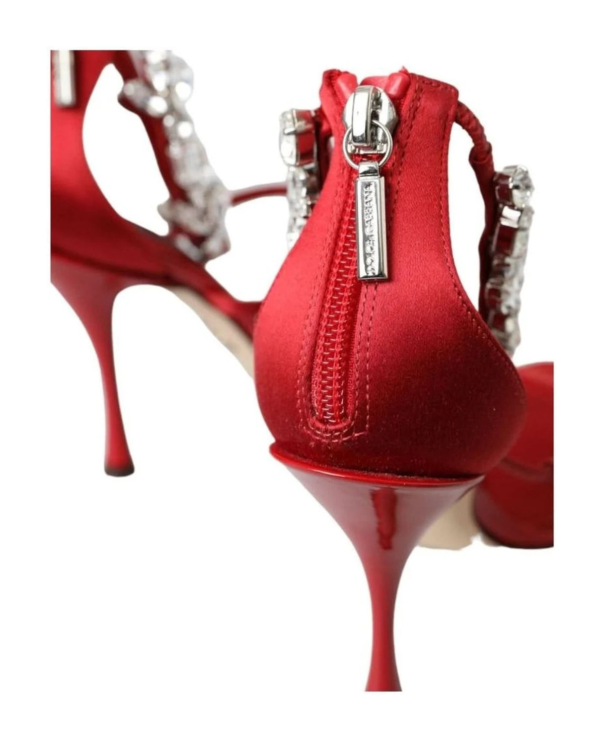 Dolce & Gabbana Red Keira Satin Crystals Sandals Heels Shoes Heels