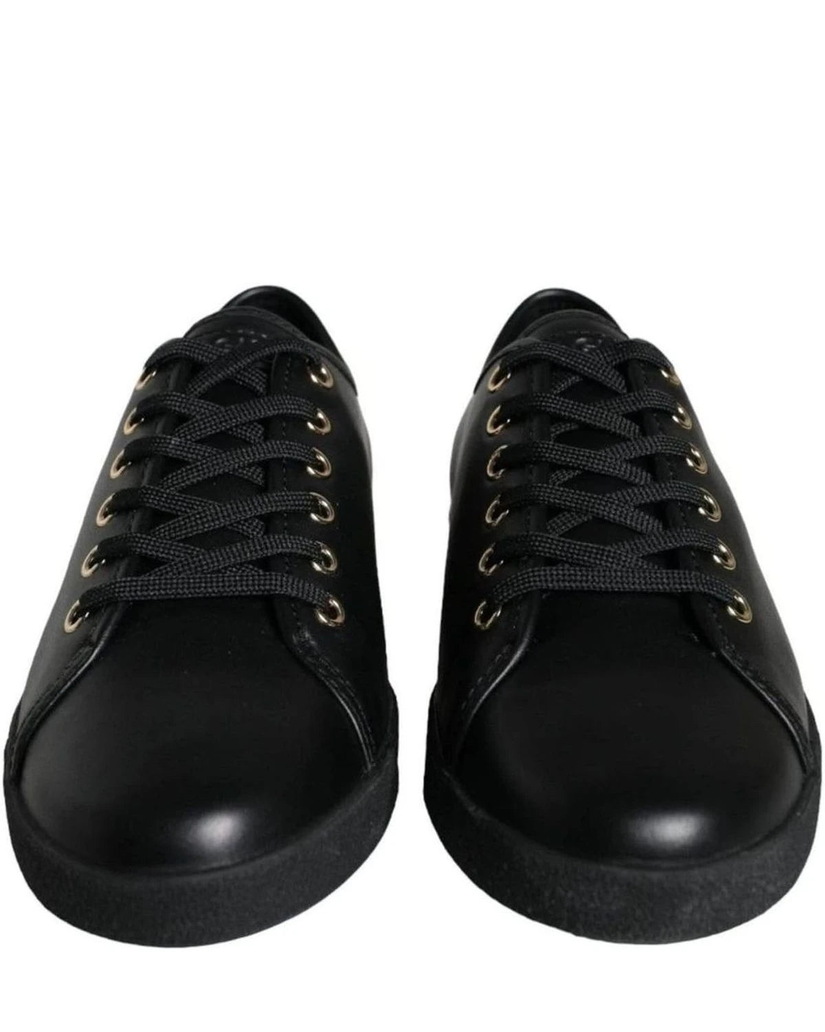 Dolce & Gabbana Black Gold Leather Classic Sneakers Shoes Sneakers