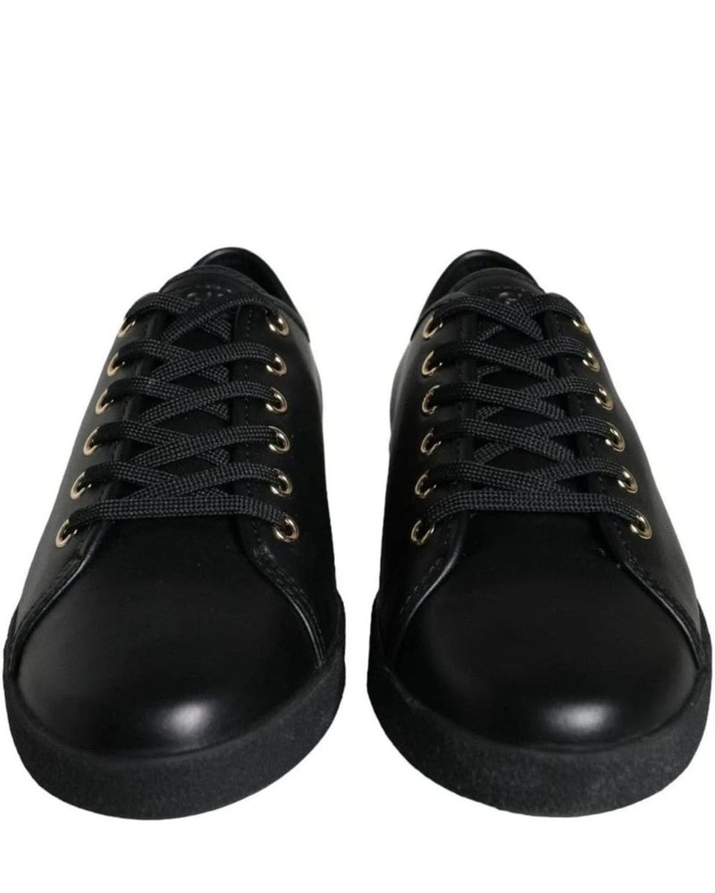 Dolce & Gabbana Black Gold Leather Classic Sneakers Shoes Sneakers