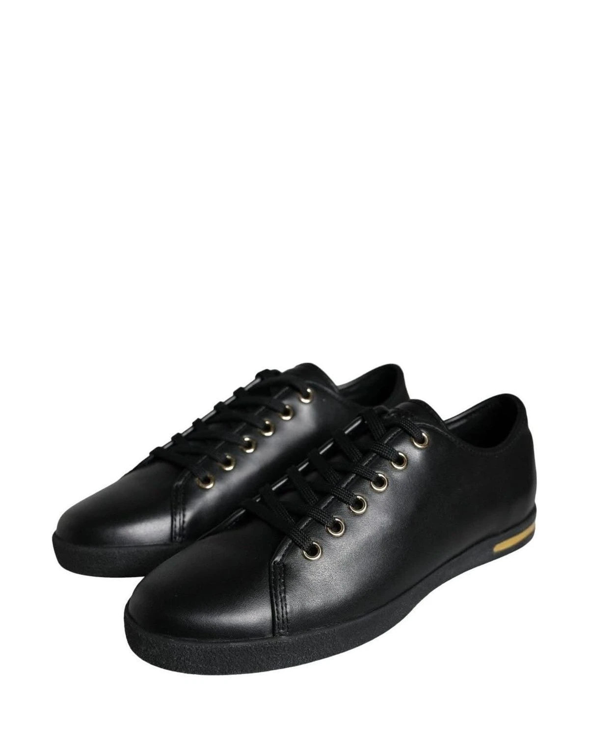 Dolce & Gabbana Black Gold Leather Classic Sneakers Shoes Sneakers