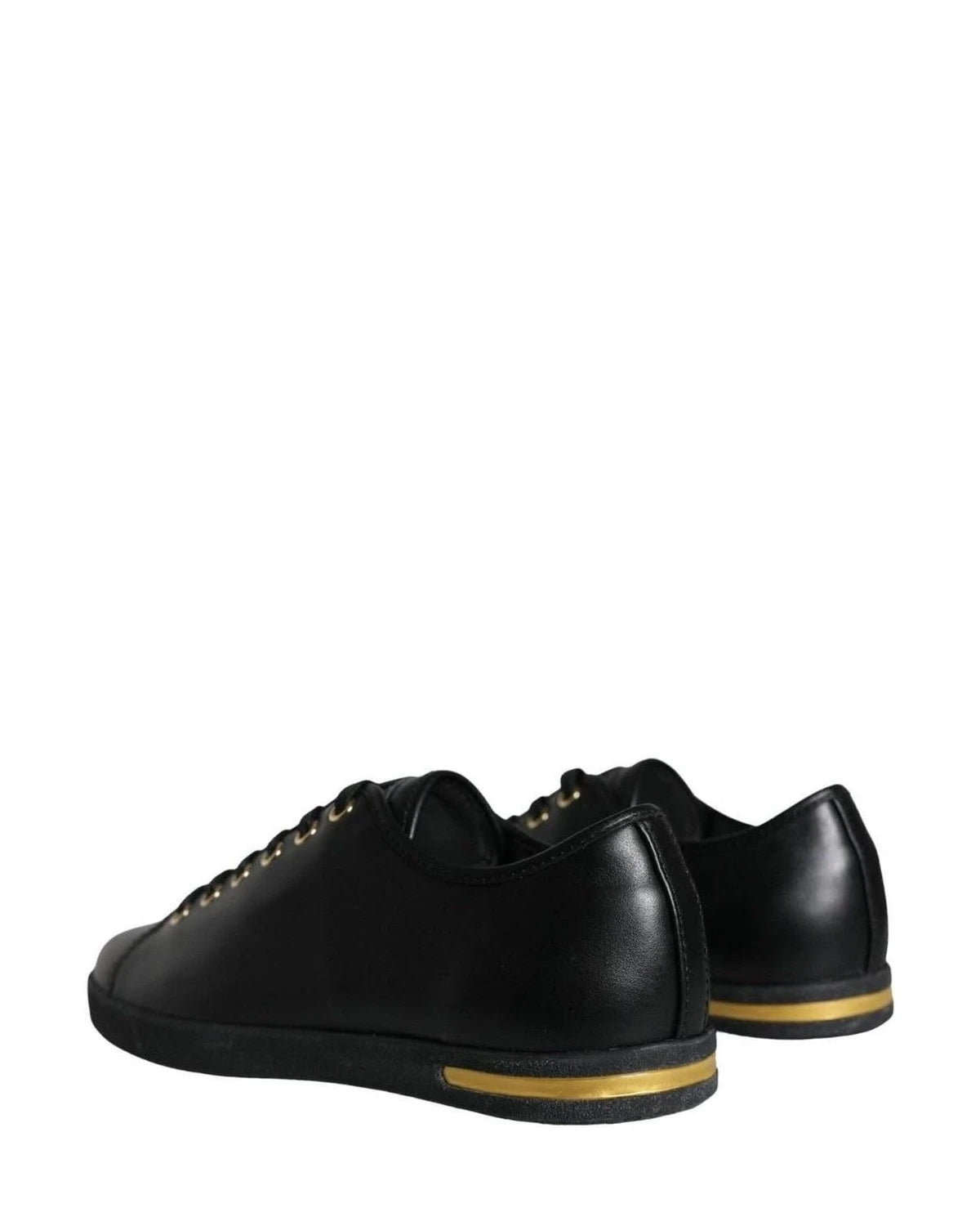 Dolce & Gabbana Black Gold Leather Classic Sneakers Shoes Sneakers