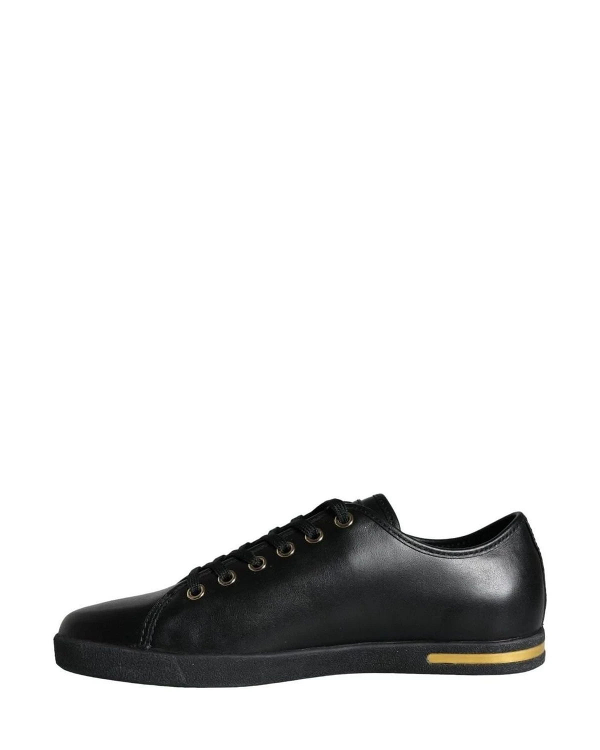 Dolce & Gabbana Black Gold Leather Classic Sneakers Shoes Sneakers