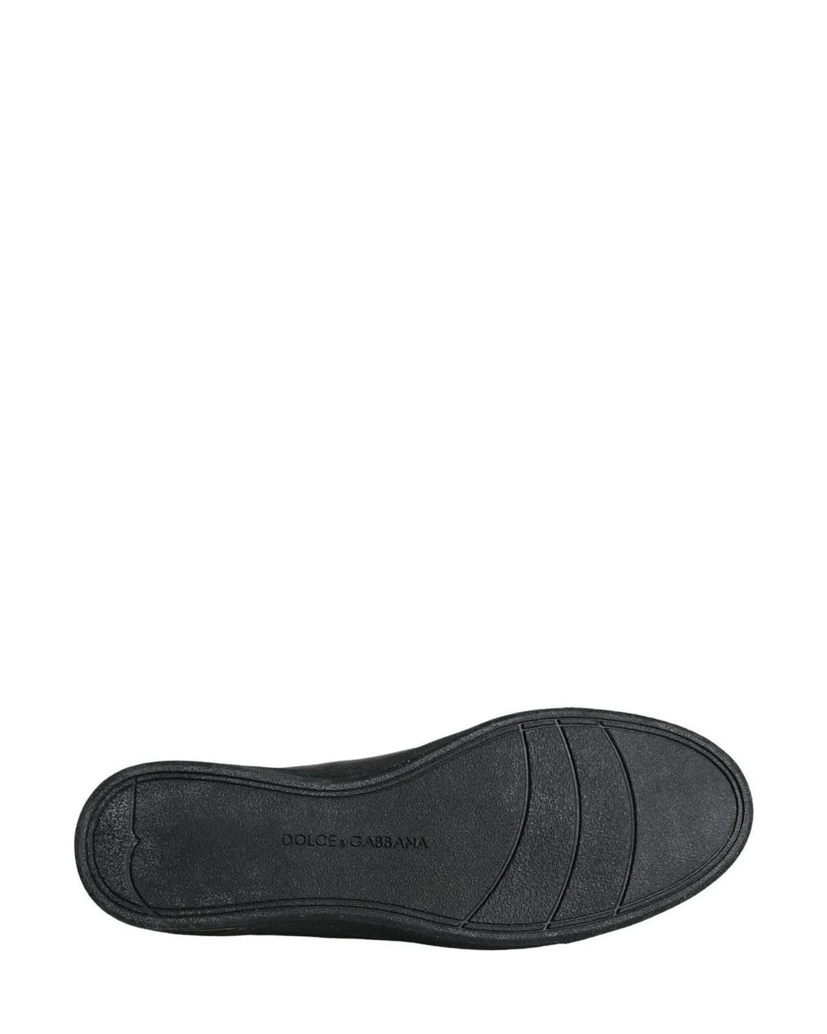 Dolce & Gabbana Black Gold Leather Classic Sneakers Shoes Sneakers