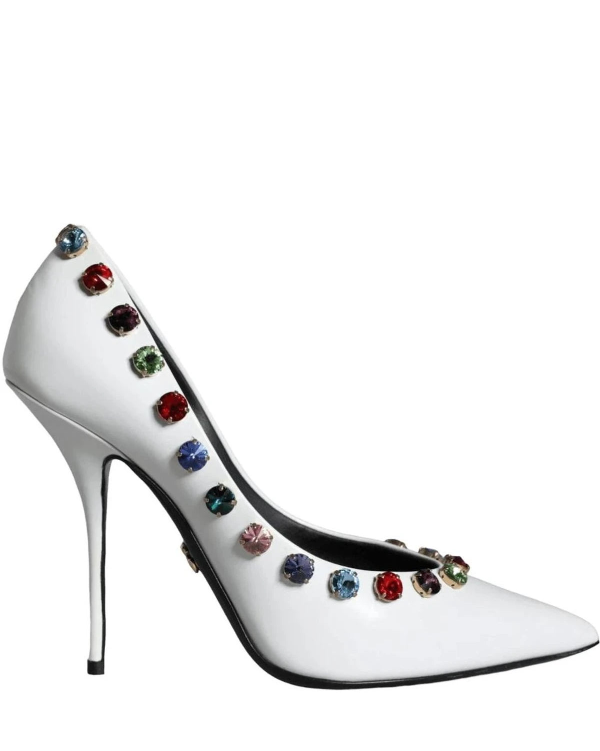 Dolce & Gabbana White Crystal Leather High Heels Pumps Shoes Heels