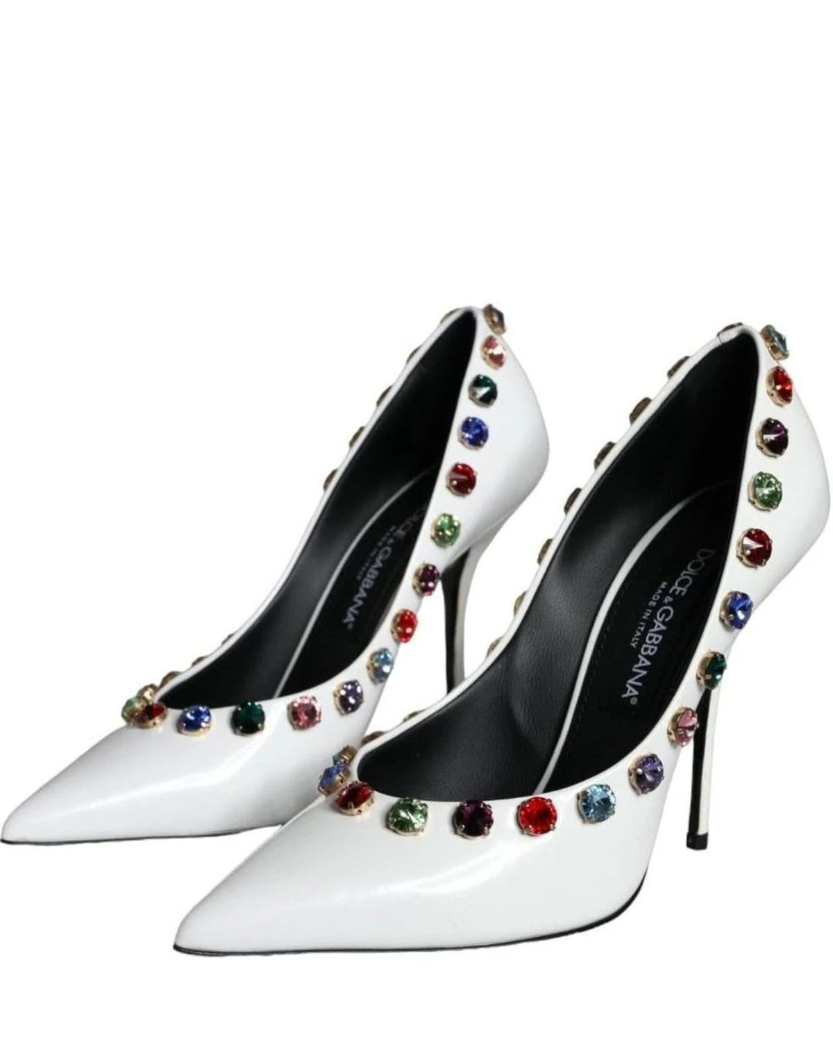 Dolce & Gabbana White Crystal Leather High Heels Pumps Shoes Heels