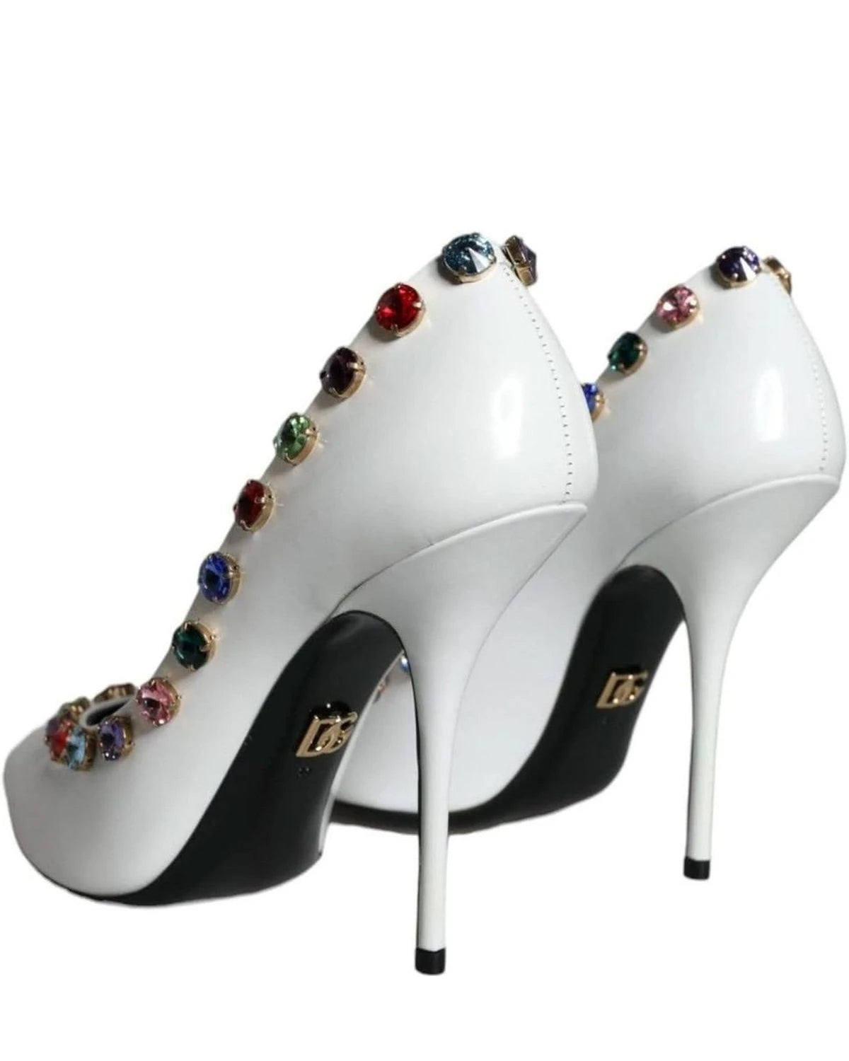 Dolce & Gabbana White Crystal Leather High Heels Pumps Shoes Heels