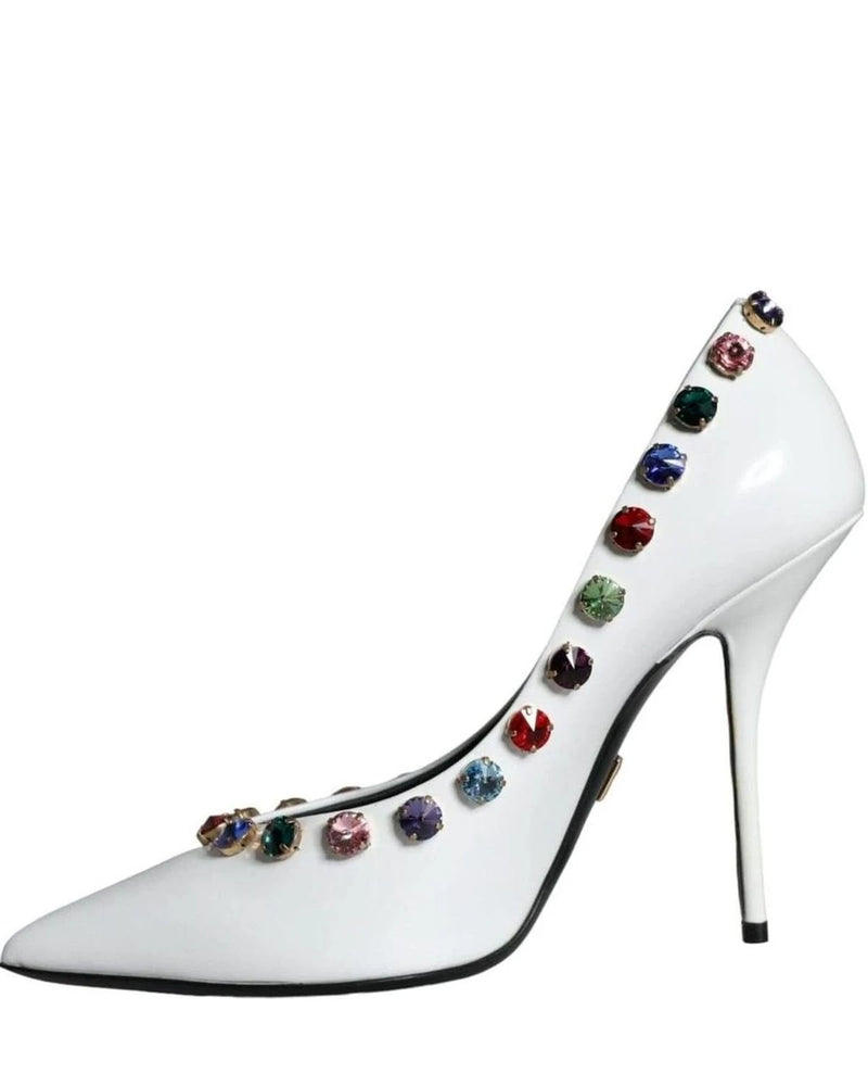 Dolce & Gabbana White Crystal Leather High Heels Pumps Shoes Heels