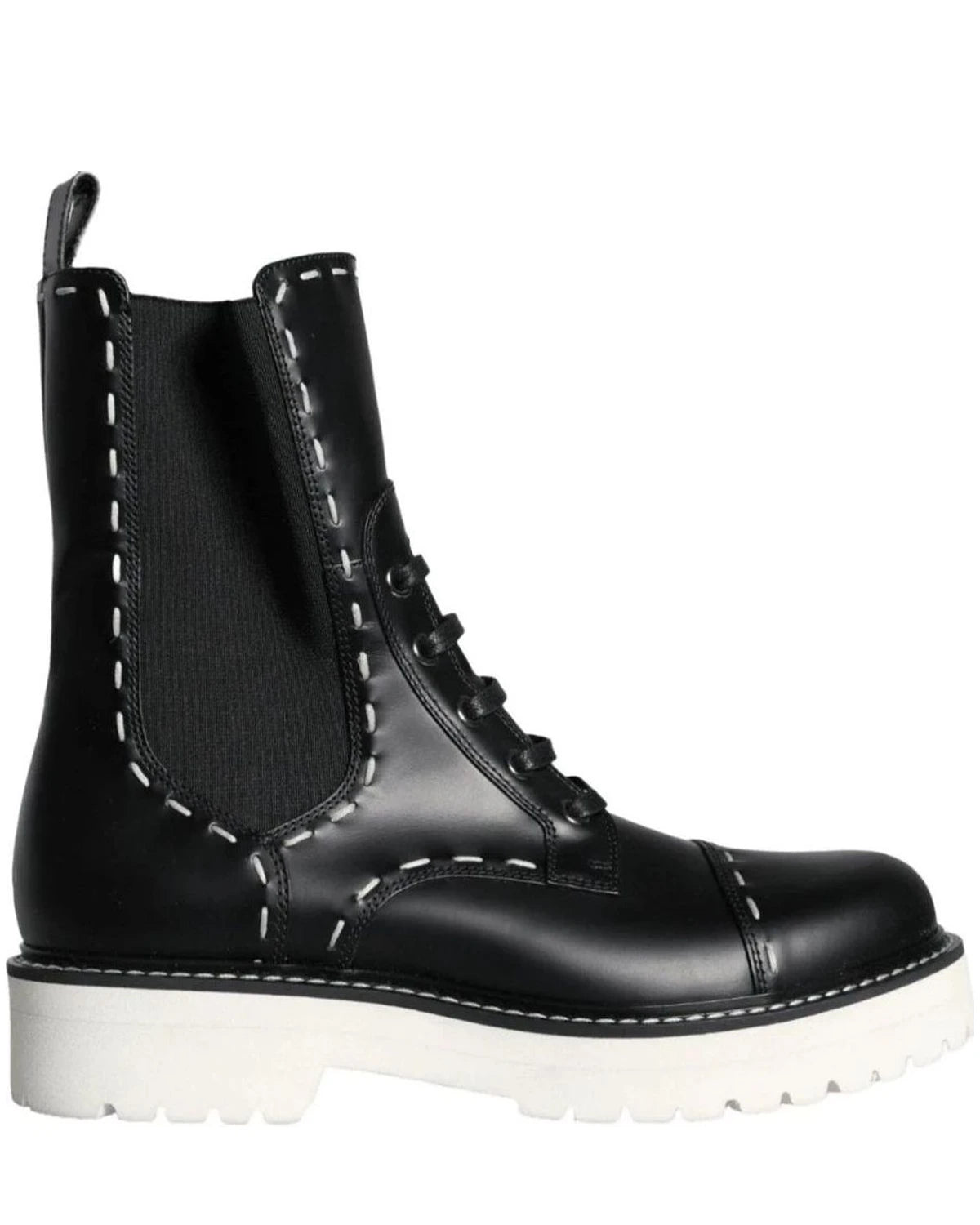 Dolce & Gabbana Black Leather Combat Mid Calf Boots Shoes Boots