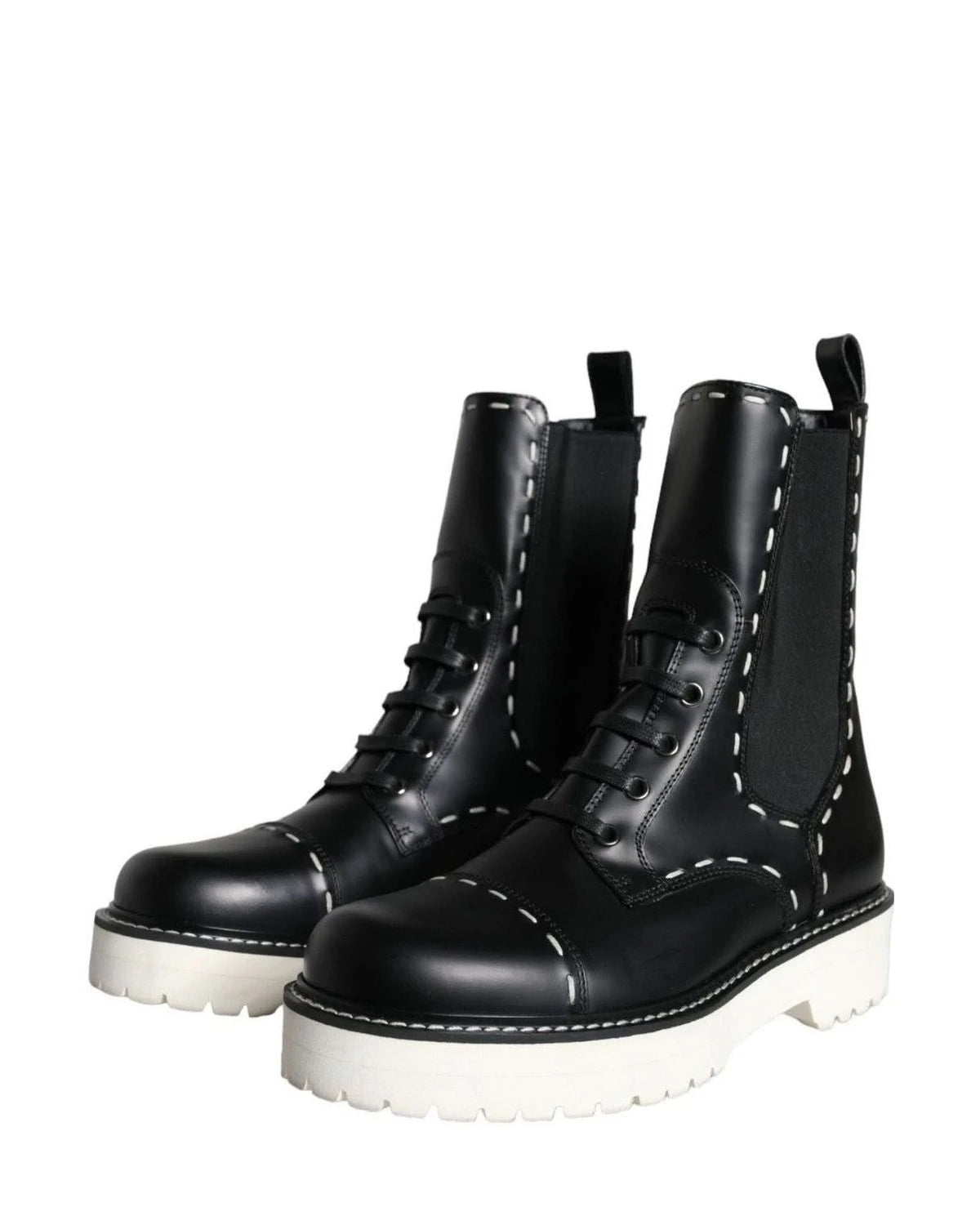 Dolce & Gabbana Black Leather Combat Mid Calf Boots Shoes Boots