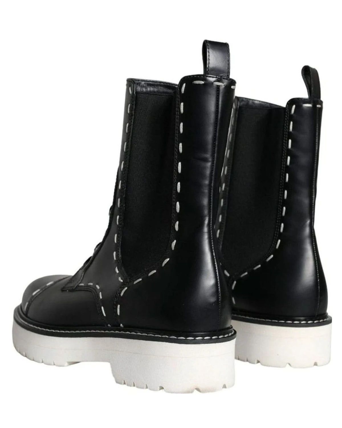 Dolce & Gabbana Black Leather Combat Mid Calf Boots Shoes Boots